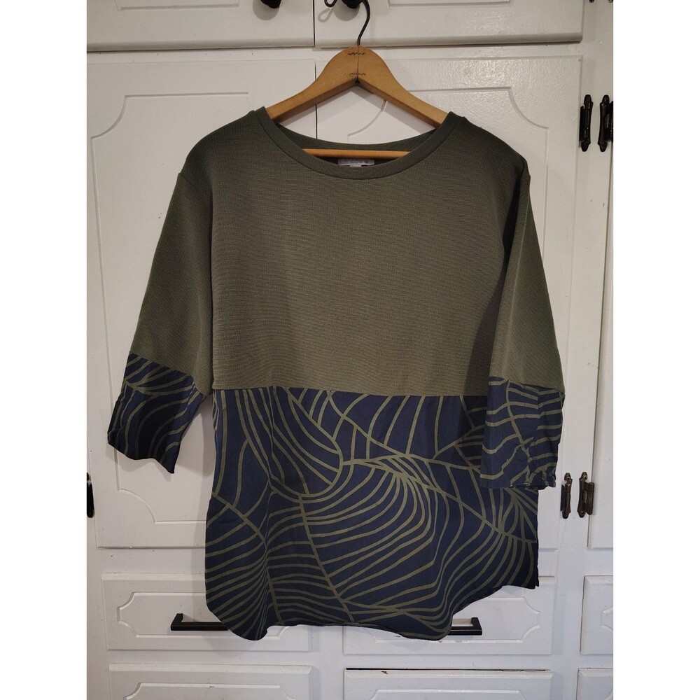 COS Olive Green and Navy Patterned Blocked Blouse